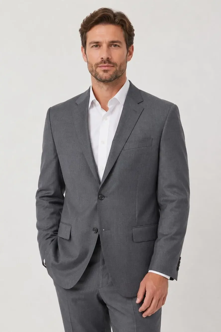 Saks Fifth Avenue Two Button Wool Blend Suit Jacket Blazer Men Size 44L Grey New